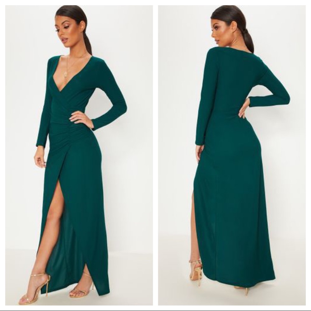 PrettyLittleThing Emerald Green Long Sleeve Dress